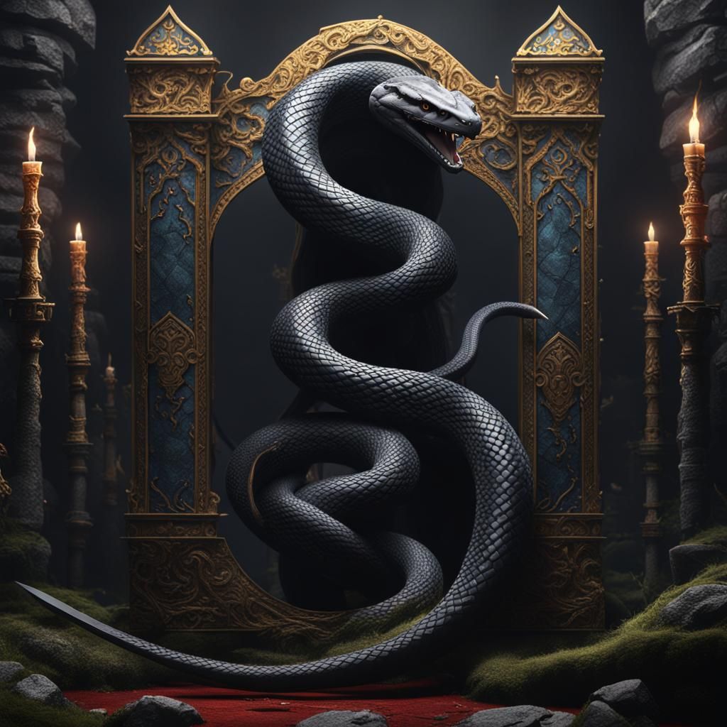 Black snake and medieval sword detailed matte painting, deep...
