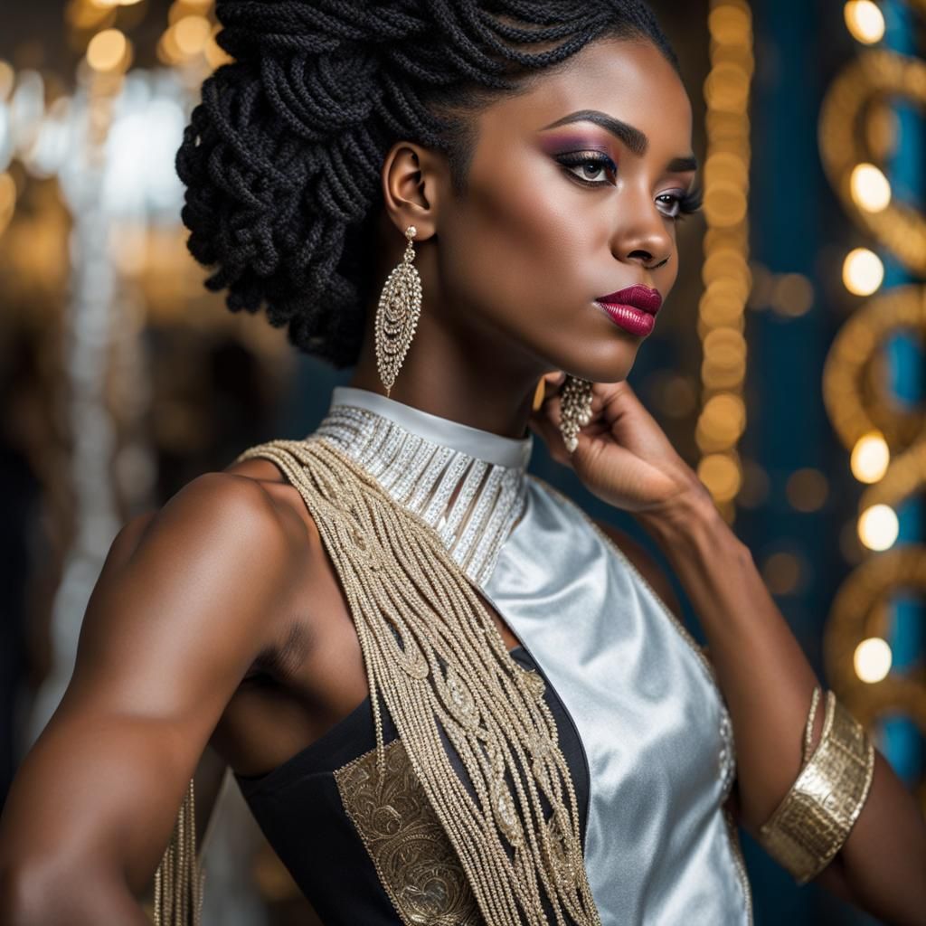 mulher negra em trajes Reais com cabelos em trança Nagô