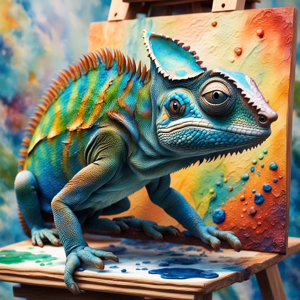 Chameleon Mimicking Art as Detailed Matte Painting
