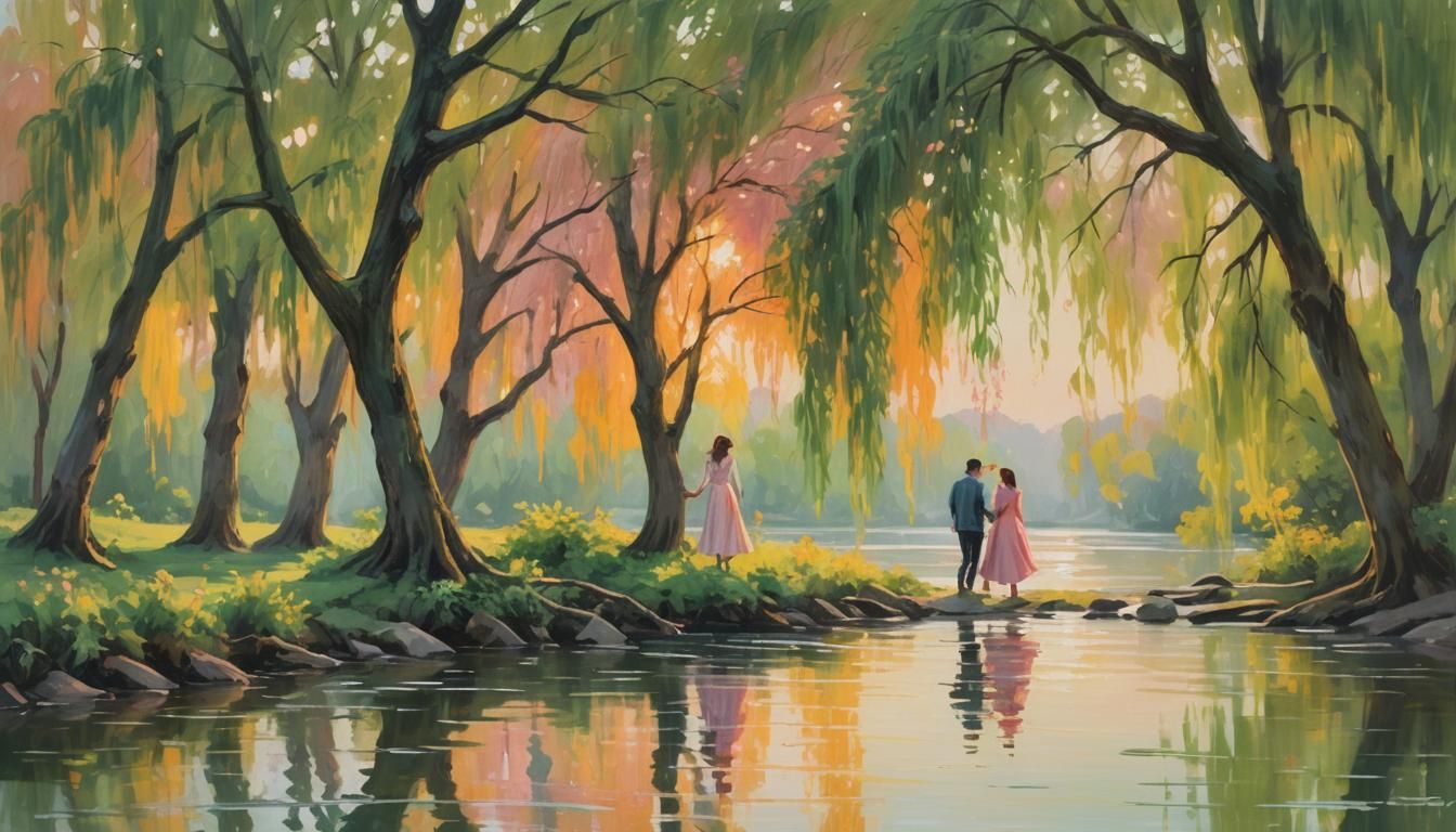 A tranquil sunset river scene unfolds, with the words "Follo...