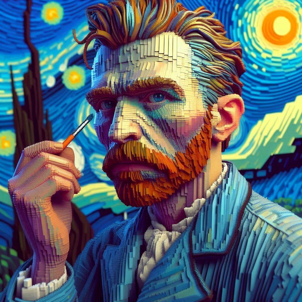 3d Pixilated Van Gogh Self Portrait