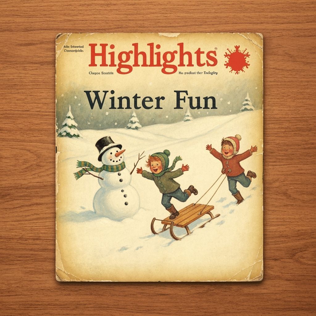 A slightly yellowing and faded aged and well used Highlights magazine cover featuring children playing ...  by @Doc_KC1