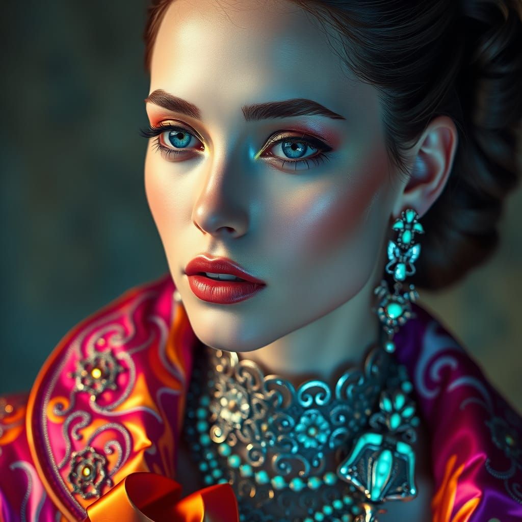 Glowing Haute Couture Goddess in Neon Futurism