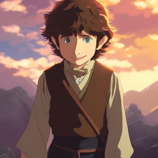 Bilbo Baggins, Studio Ghibli, Anime Key Visual, by Makoto Sh...