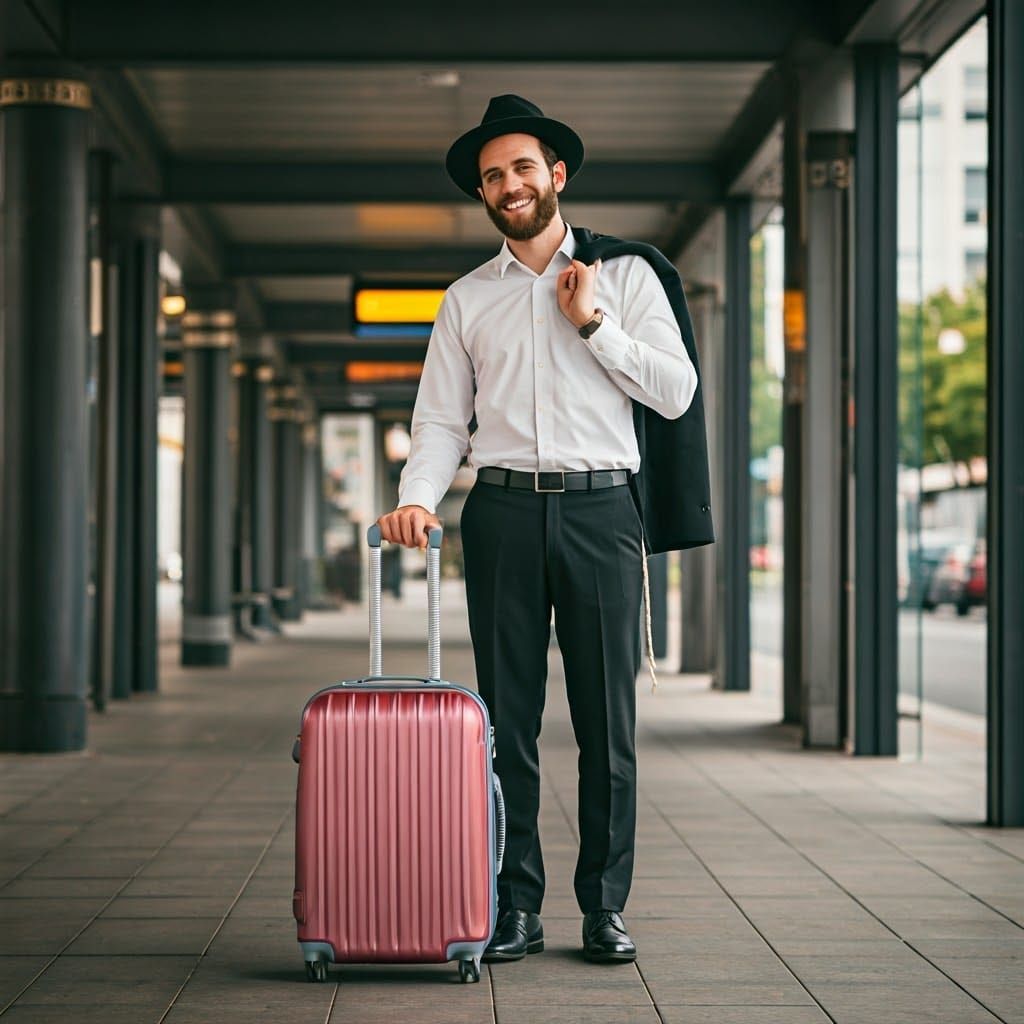 Jewish Man's Anticipation at Bus Stop