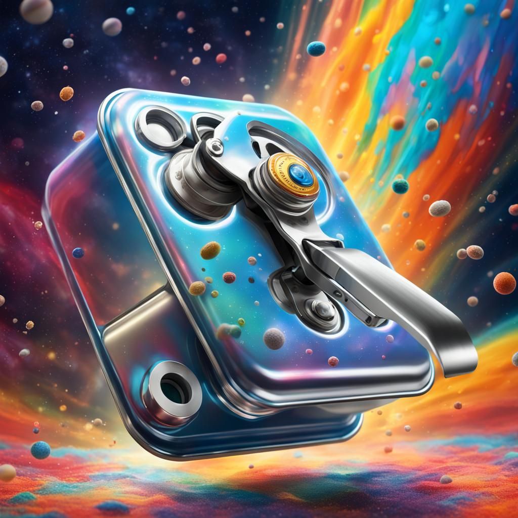 a can opener in space Hyperrealistic, splash art, concept ar...