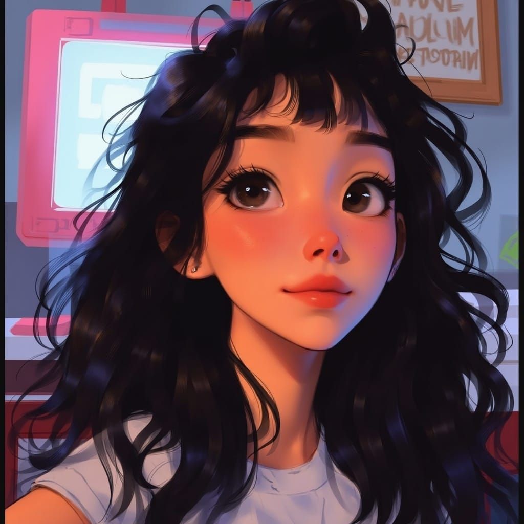 Cute Black-Haired Girl: Detailed Fantasy Art