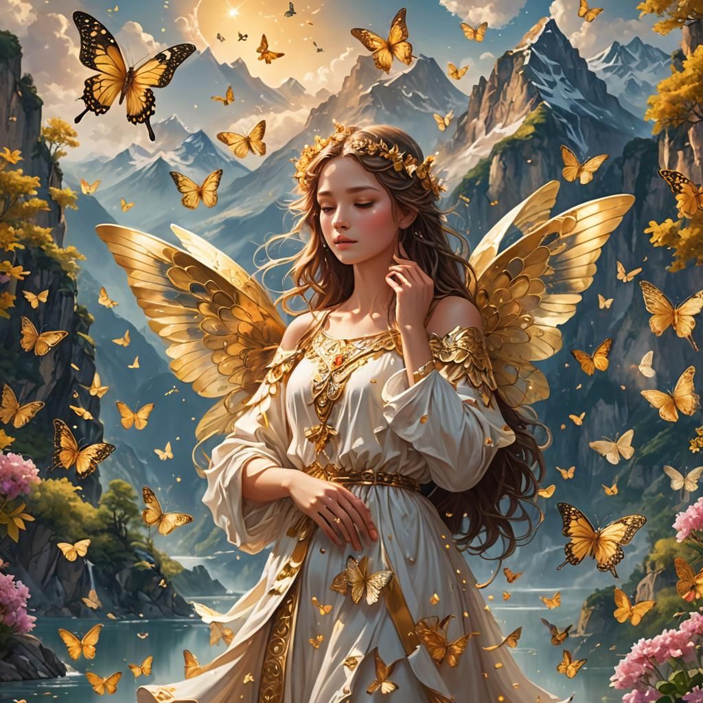 I want to create an angel filled with butterflies on her bod...