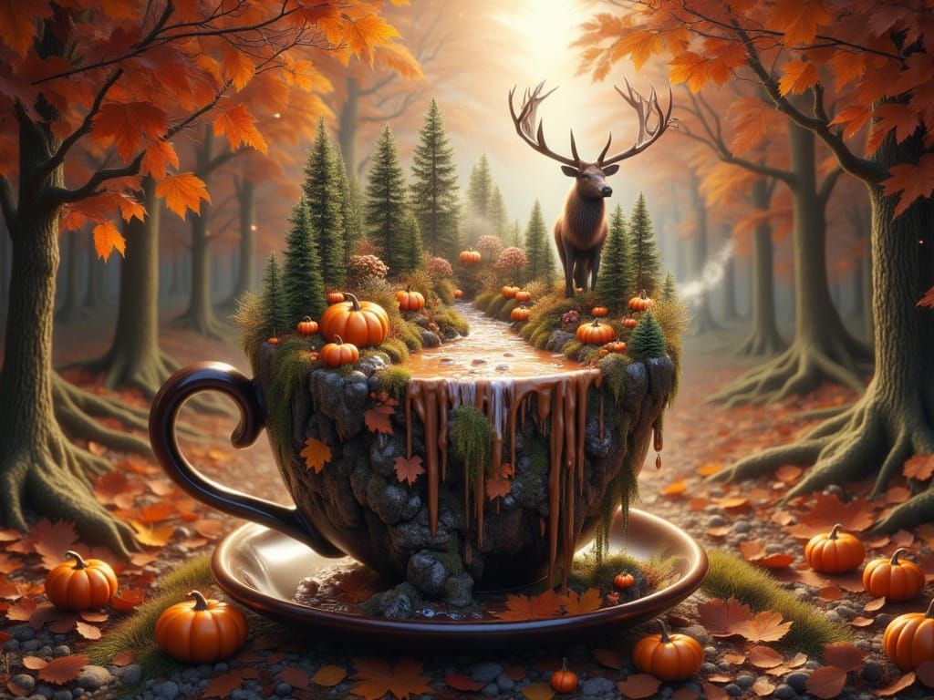 <lora:FiosAutumnOWeen:1.0> Miniature Teacup Deer Autumnscape 