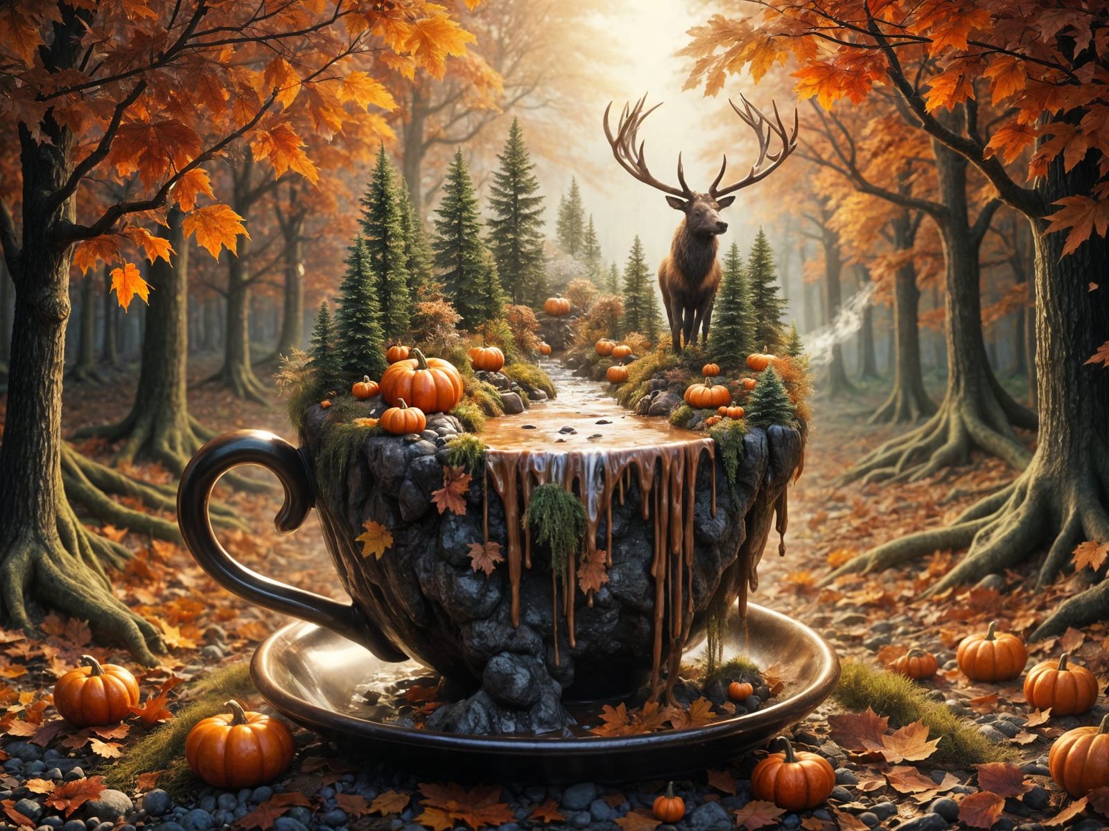 <lora:FiosAutumnOWeen:1.0> Miniature Teacup Deer Autumnscape
