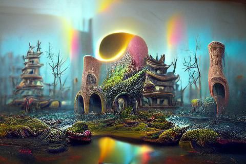 A beautifully strange photoillustration of  a high small cit...