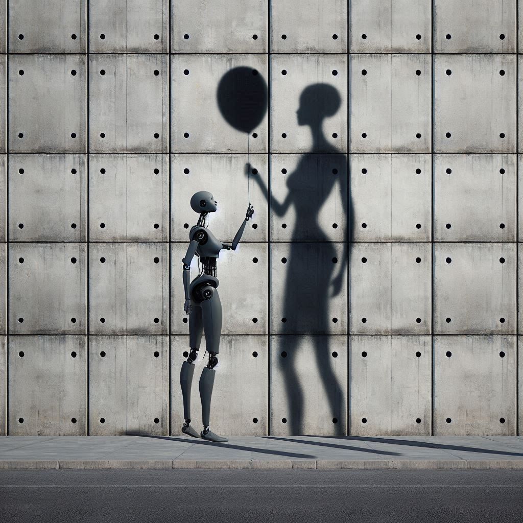 Android holding a balloon