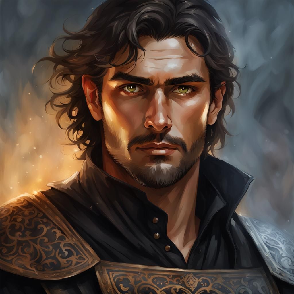 Handsome man with dark hazel eyes and dark brown hair wearin...