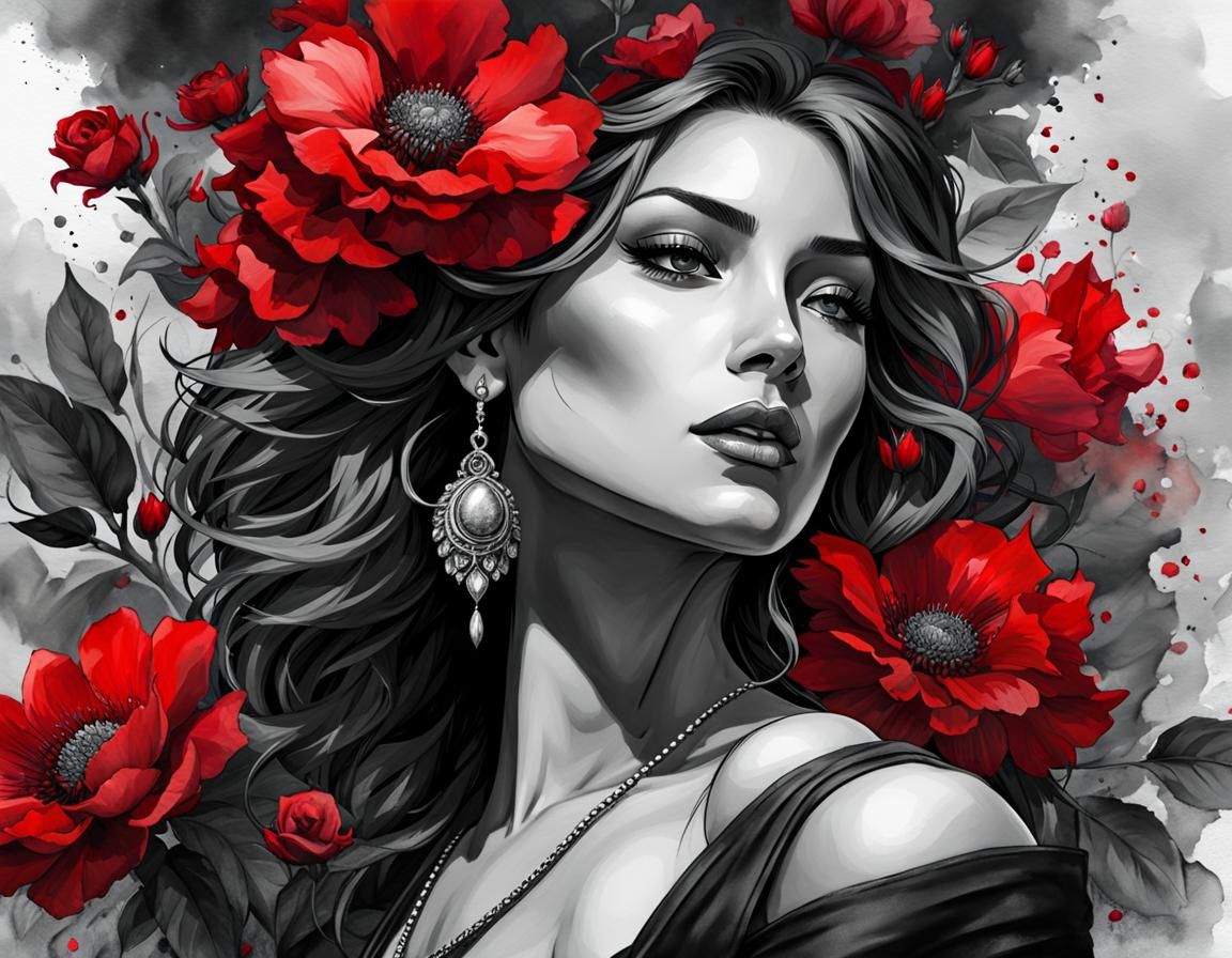Female portrait (selective color art) - AI Generated Artwork ...