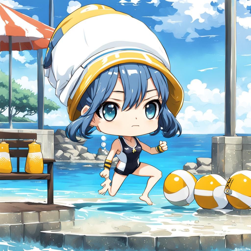 a girl in swimmers bobble head