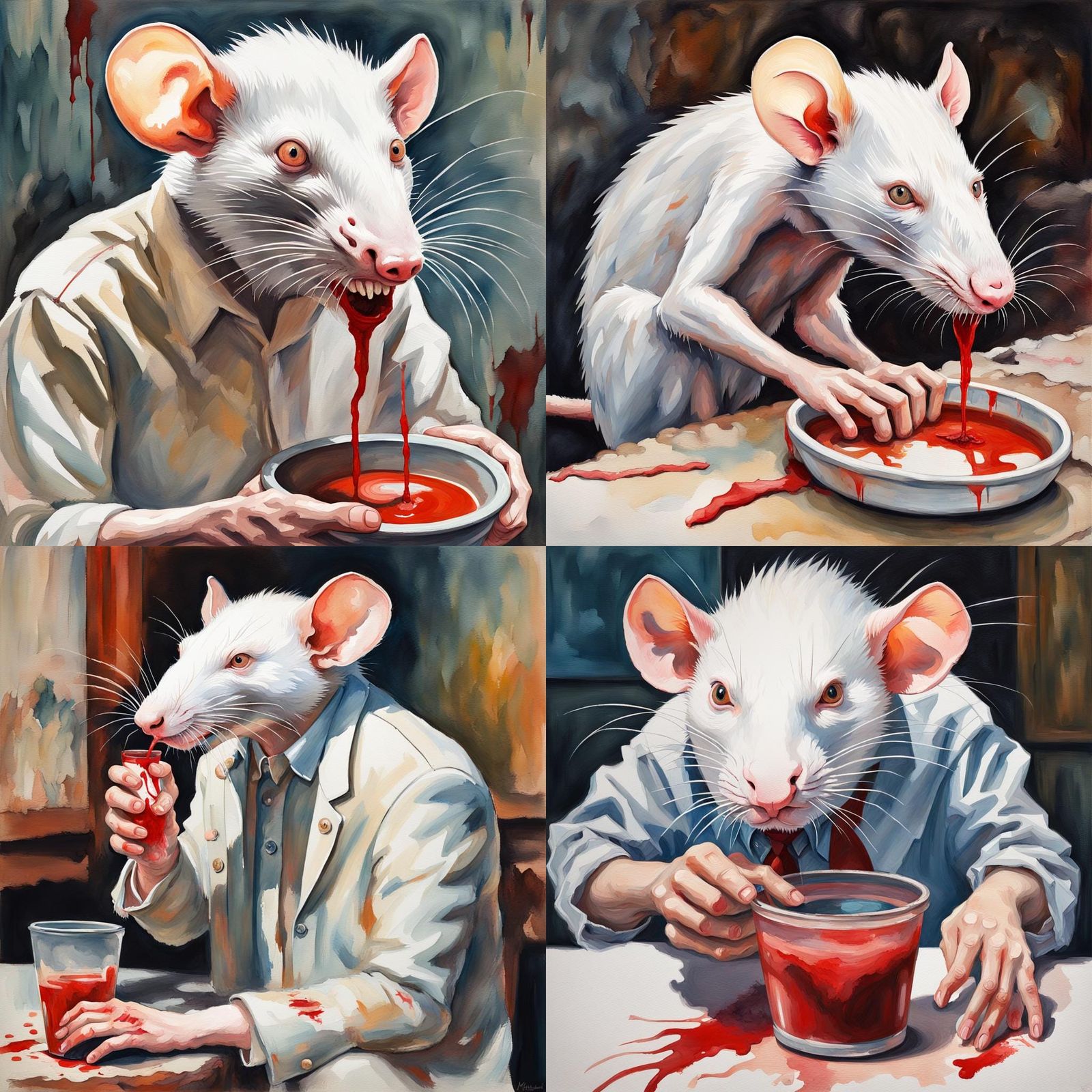 Albino half man half rat drinking blood
