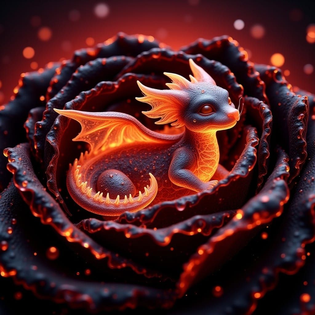 <lora:Magical Water Flux:1.0> (((zenithal view:1.9))), breathtaking cute and adorable tiny iridescent baby lava dragon slepping inside a stu...