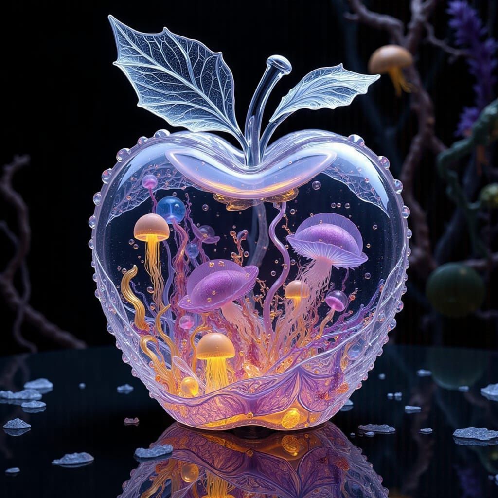Glass Apple With Jellyfish Colony Inside