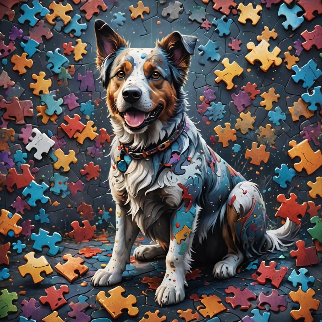 colerfull,dog,puzzle,spray paint