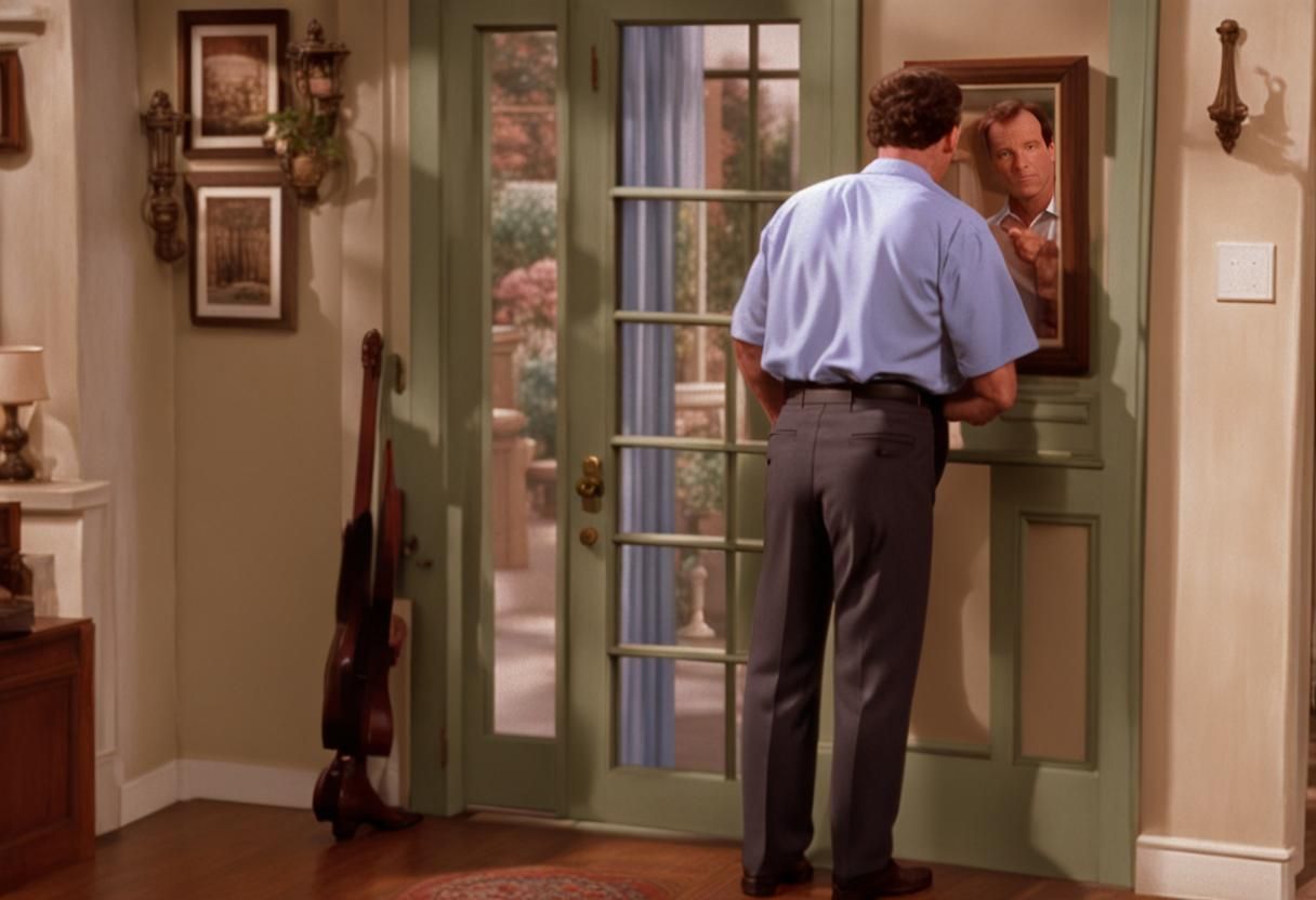 All Bundy from Married with Children tv show is in his living room standing at the front door
