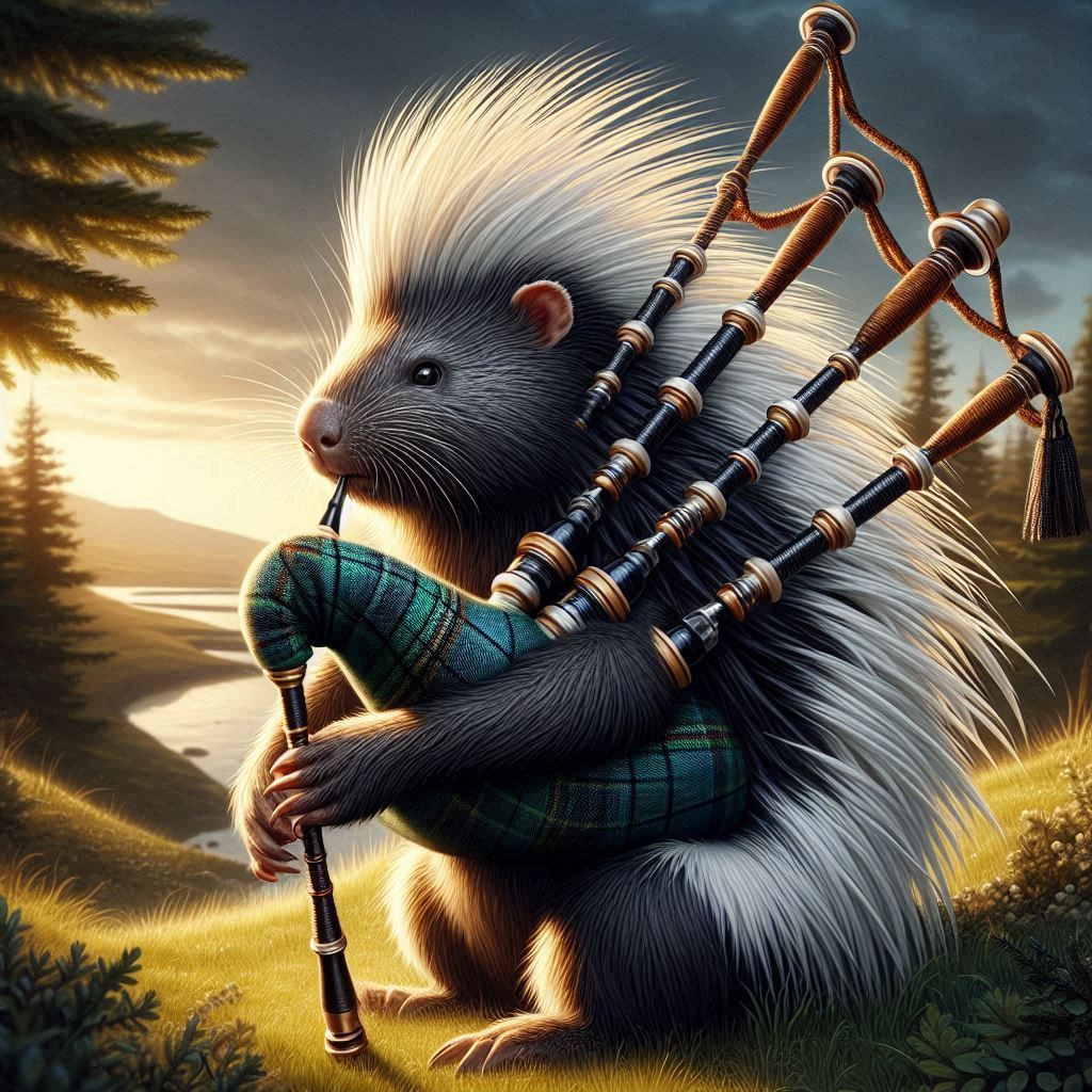 Porcupine plays the bagpipes