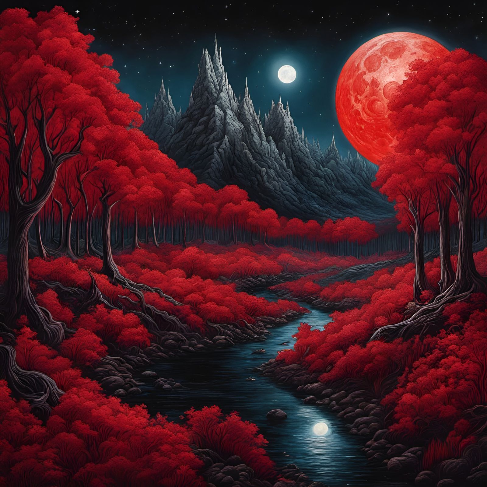 Blood Red Woods - AI Generated Artwork - NightCafe Creator