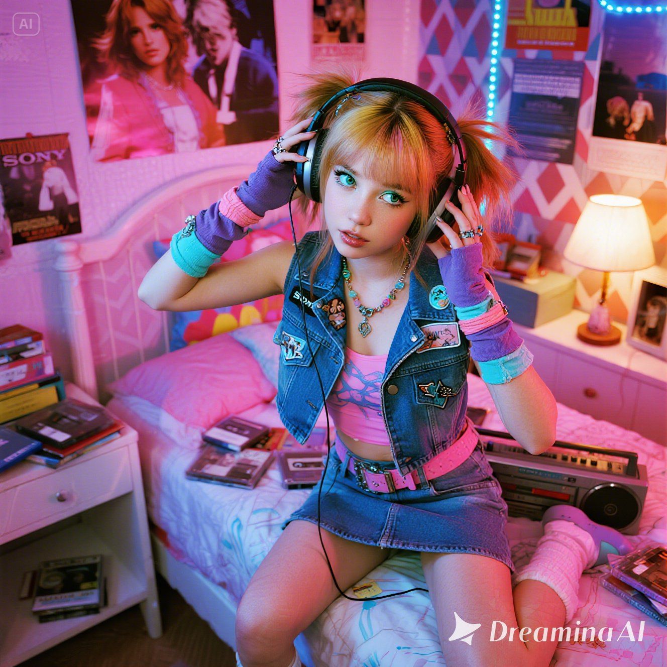 80's punk girl with cute-punk mix outfit