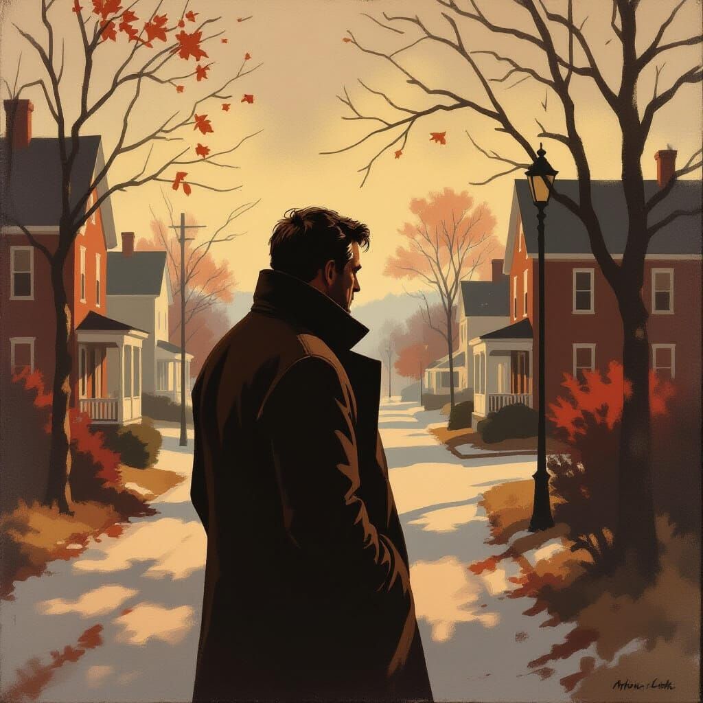 Minimalistic design with deep autumn colors: muted shades of brown, red and gray. The background should create an atmosphere of provincialit...