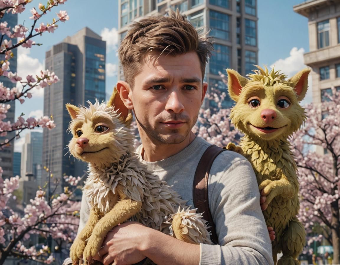 Handsome man with cute friends