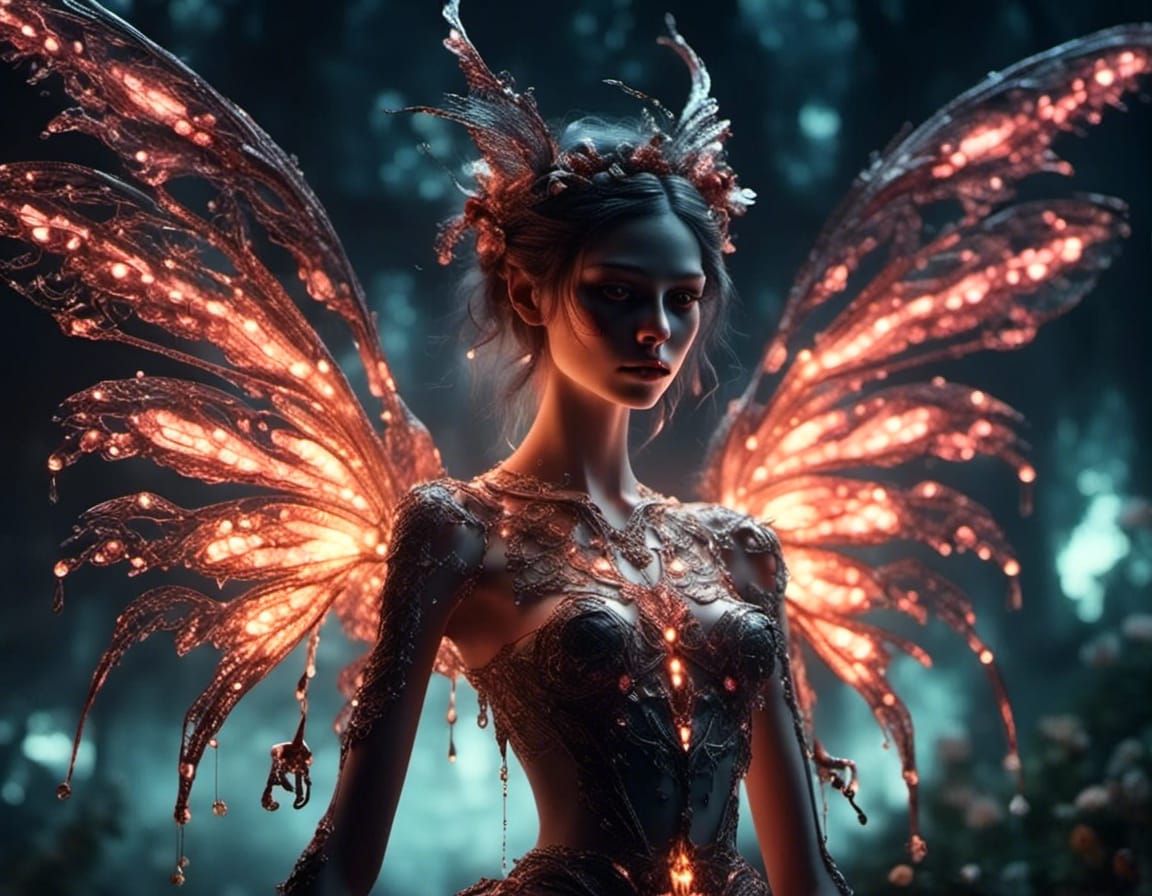 Glowing Fairy in Demon's Arms: Breathtaking Dark Fantasy Art