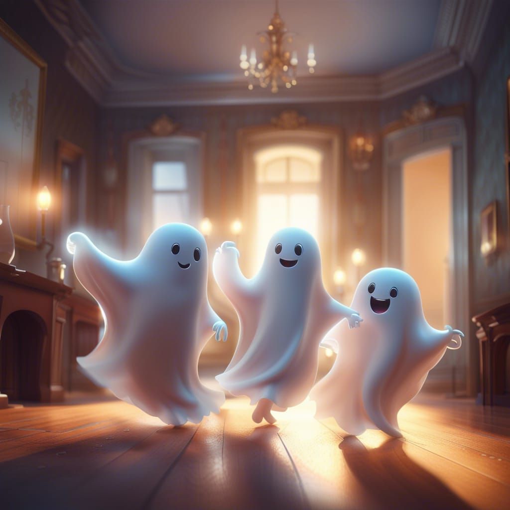 Family of adorable and cute ghosts,dancing,laughing and having a great good time together!  by @Lolof