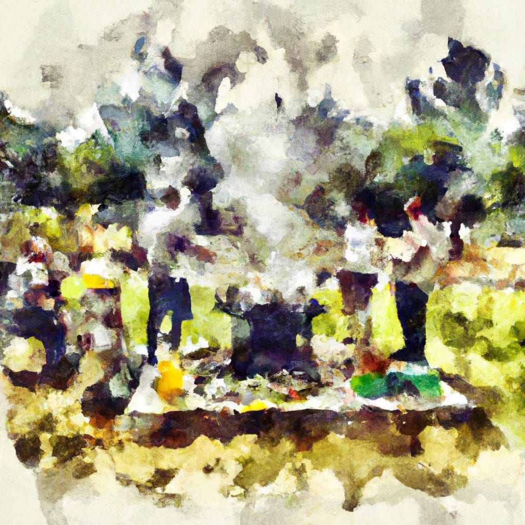 A BBQ in the park with family and friends as painted by Jack...