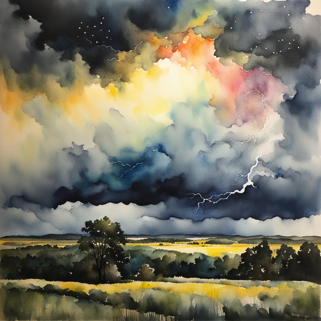 "Thunderstorm"
Watercolor, mixed media, paper.