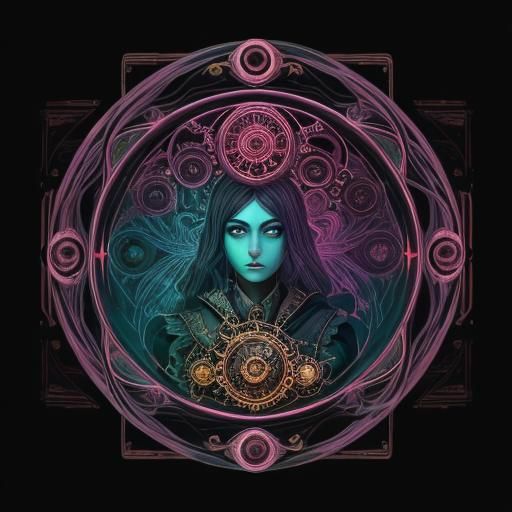 Her face , feminine , come forth , teal eyes , beckoning sta...