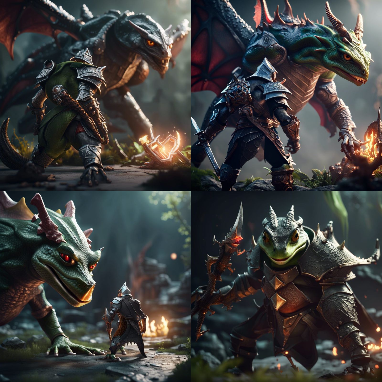 A Frog Knight facing down a demonic dragon