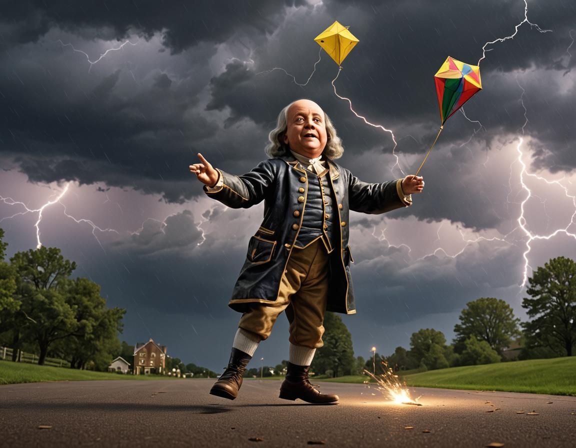 (Benjamin Franklin As A Toddler Flying Kite During Lightning...