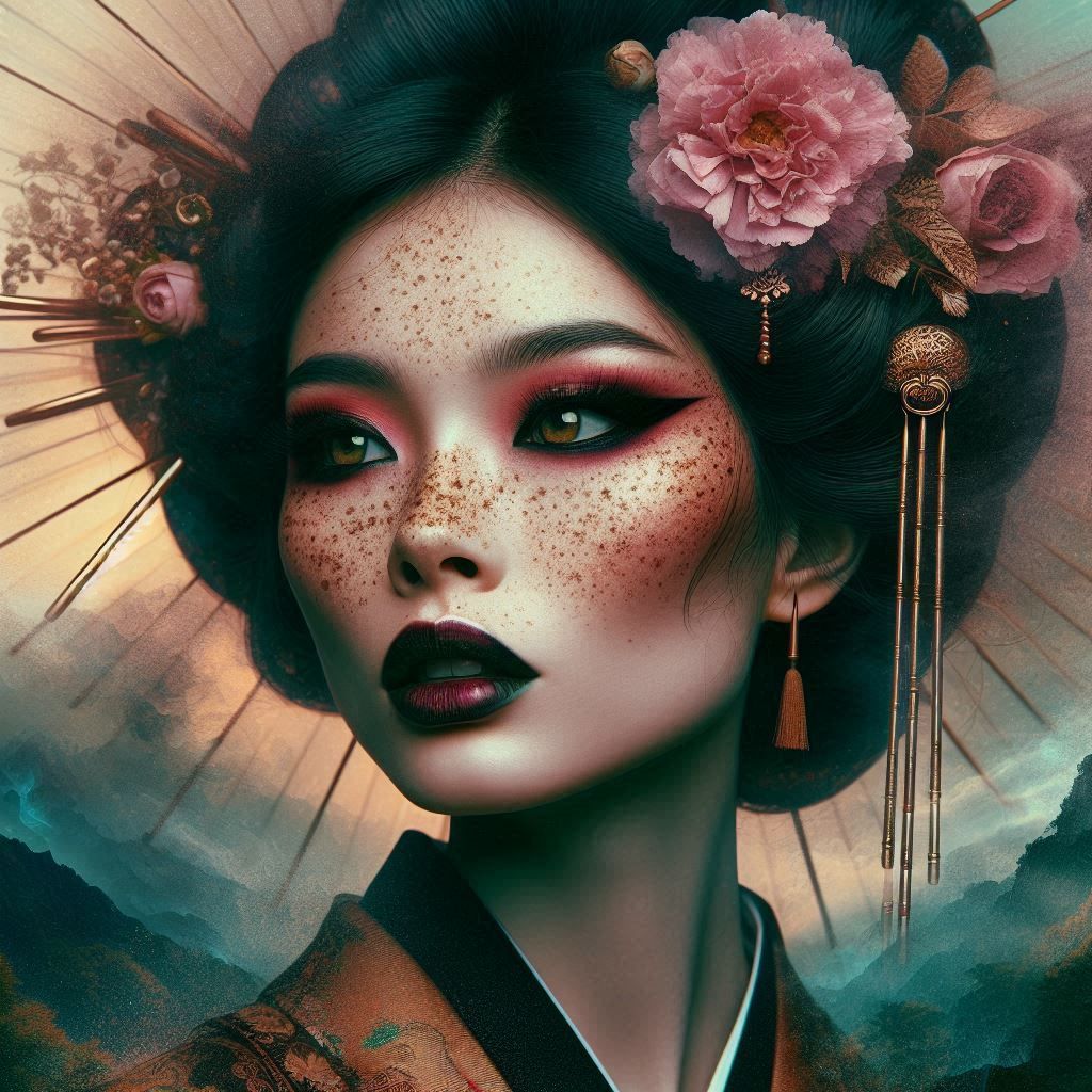 double exposure beautiful fantasy DALL-E 3 portrait landscape..