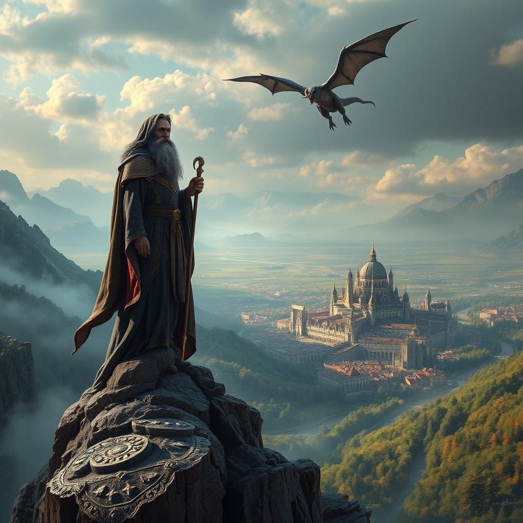 Ancient Sorcerer Embarks Epic Quest on Misty Mountain Peak