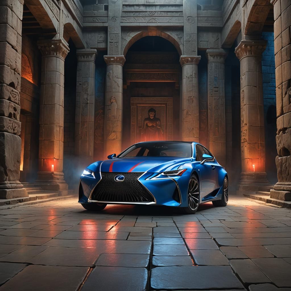 Electric Blue Lexus Phantom in Ancient Stone Temple
