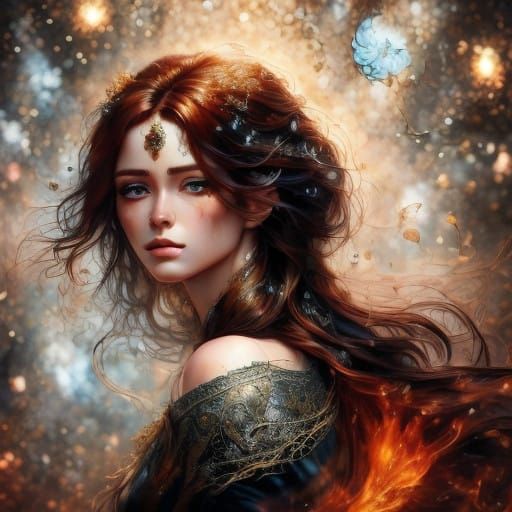 <lora:Face Add on:1.0> <lora:Colors Galore:1.0> "An abstract portrayal of sorrow and elegance, capturing the essence of a woman lost in mela...