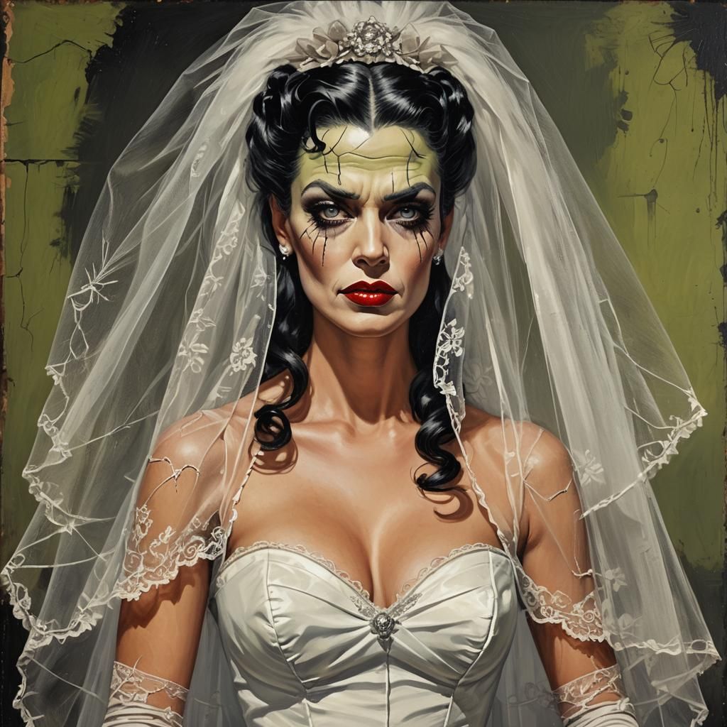 vintage Pinup girl style image in a Frankenstein's bride cos...
