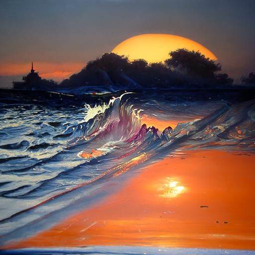 The sunset reflecting of the sea