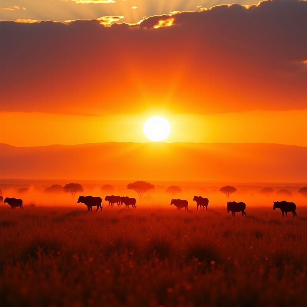 <lora:Natures Finest:1.0> Sunset on the Serengeti plains 4K high resolution high definition intricately detailed extreme quality sharp focus