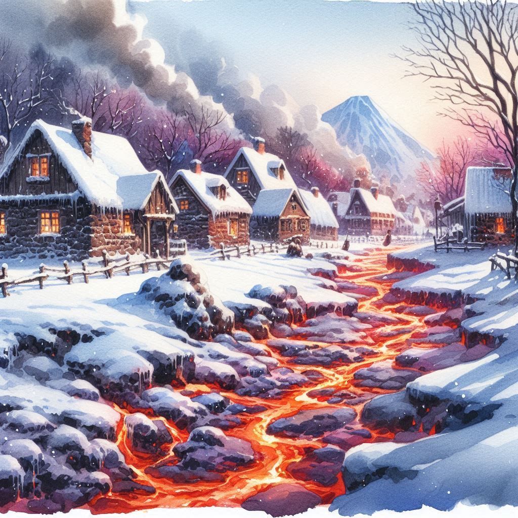 Lava in winter village