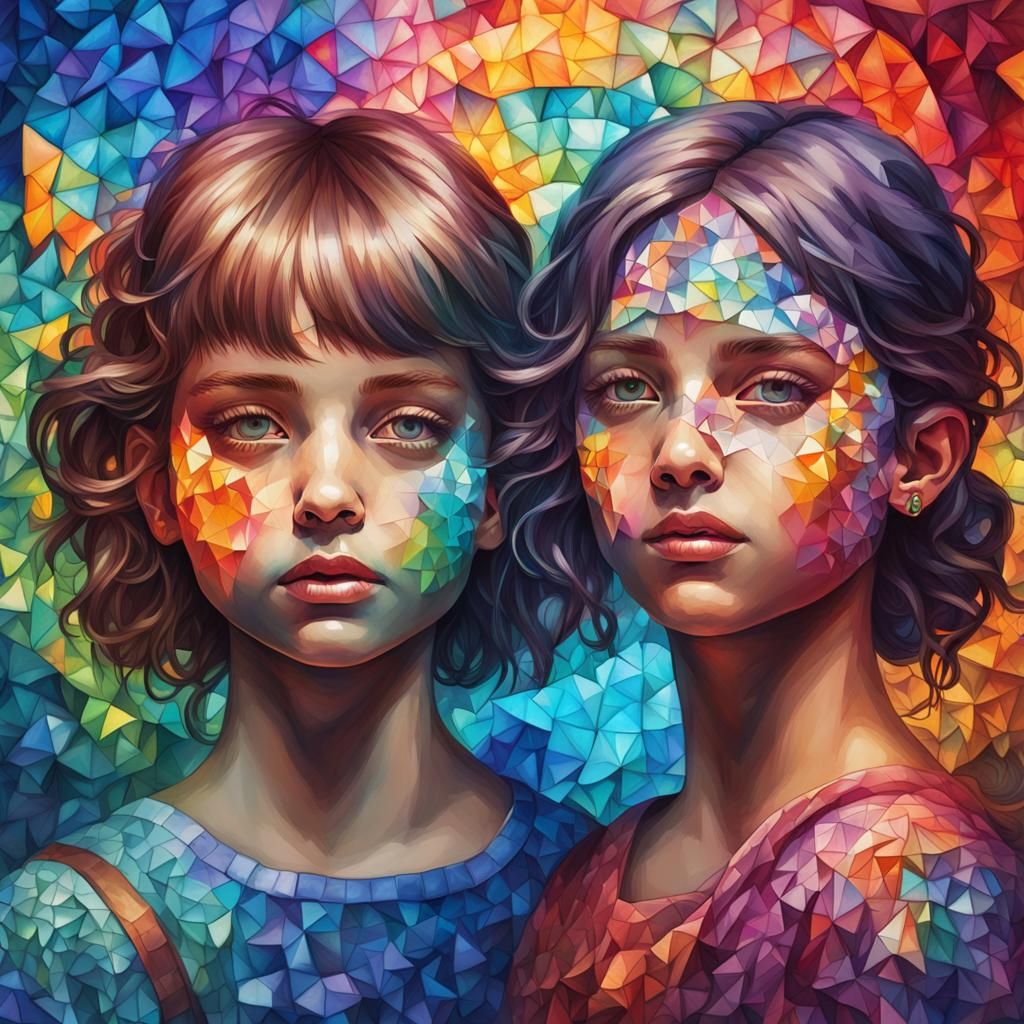 Portrait of children. hyperdetailed contrasting colors detai...