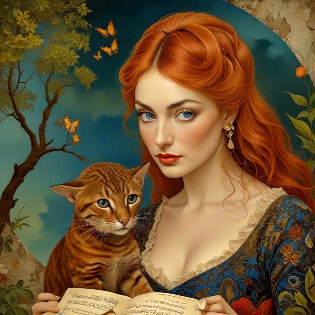 Surrealistic Portrait of a Charming Mature Lady in a Vibrant...