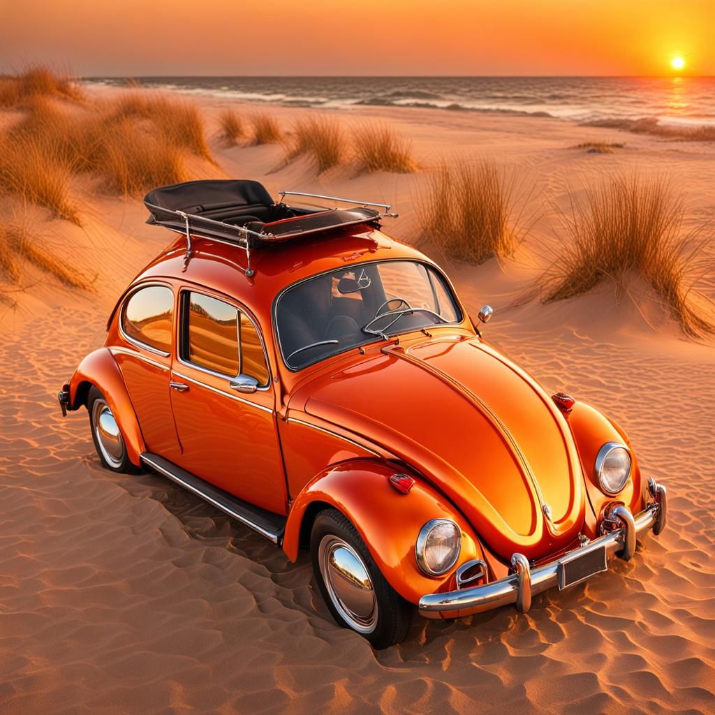 A vintage Volkswagen beetle at sunset  by @axelb