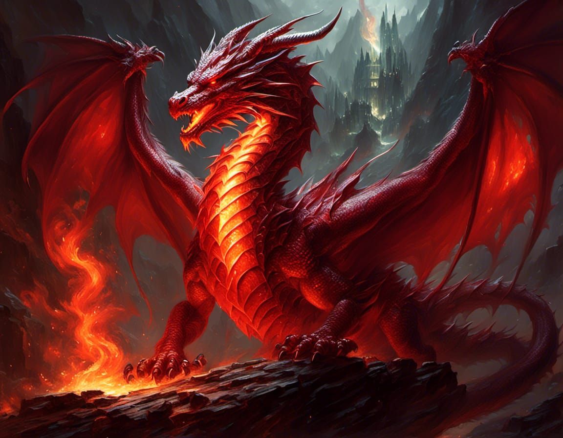 A mystical dragon, fire, epic, glowing red <lora:The Swanland Effect:1.0> 