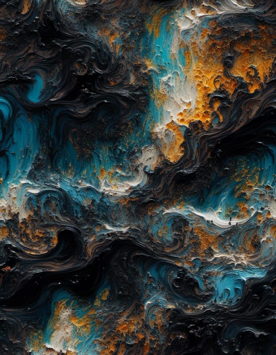 <lora:Impax:1.0> Thick Impasto crackelure Oil, stunningly beautiful Water  made of Black Stormy Swirling Sea in the sky, Lightning flowing e...