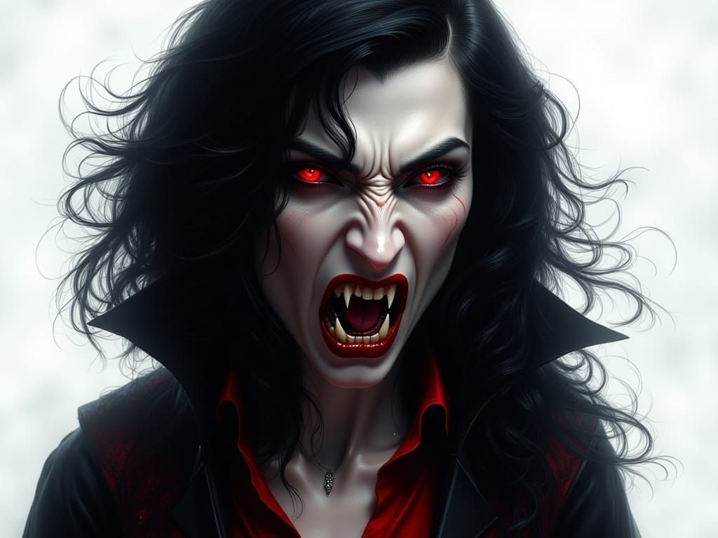 Gothic Vampire with Ruby Eyes in Gustave Doré Style